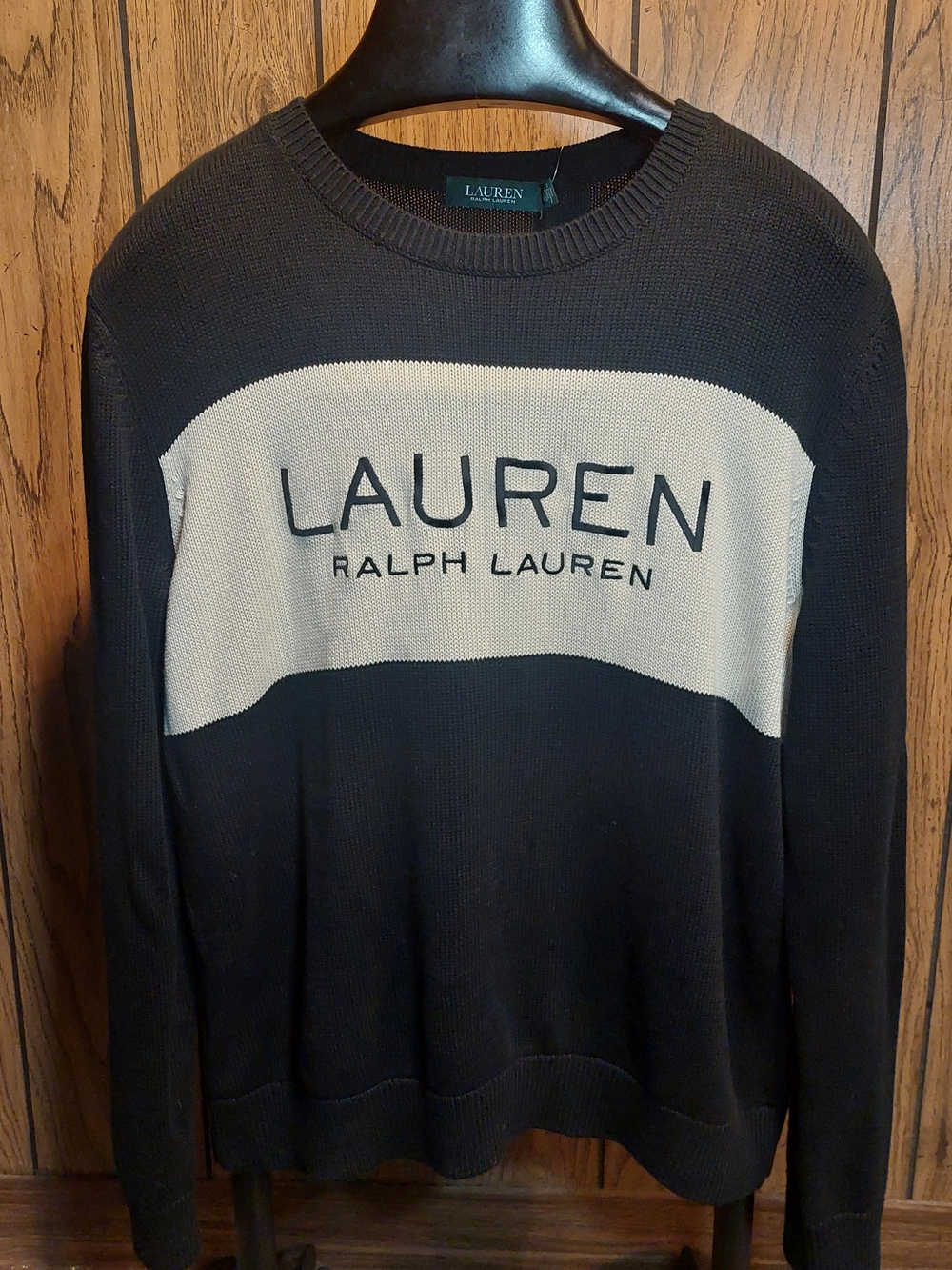 Lauren Ralph Lauren Black Crewneck Sweater Spell Out Logo New NWT Womens XXl